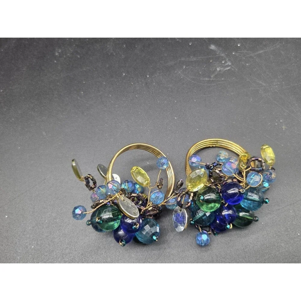 Set of 2 Beaded Napkin Holders Blue Bead Copper Ring